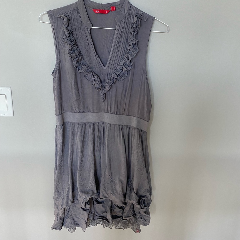 Gray Ruched Tiered Babydoll Mini Dress